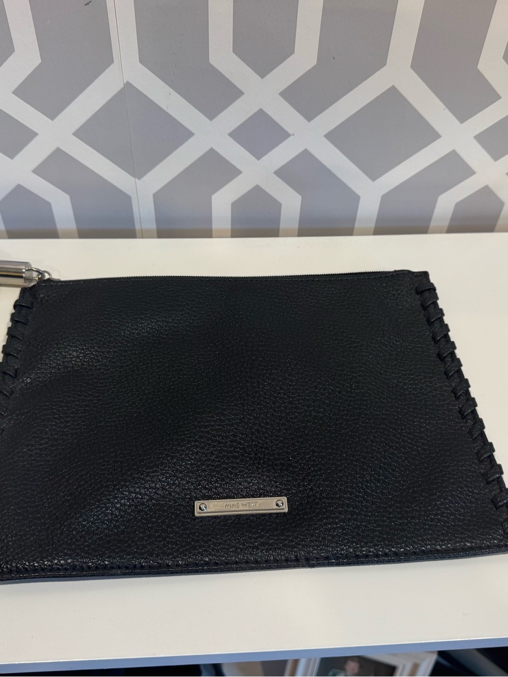 Nine West Black Pebbled Leather Wristlet Clutch